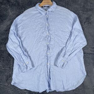 Zara Linen Shirt Men's Large Baby Blue Long Sleeve Designer Preppy Business